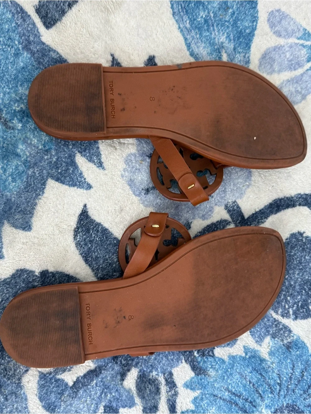 Tory Burch Tan Metal Miller Logo Thong Sandals